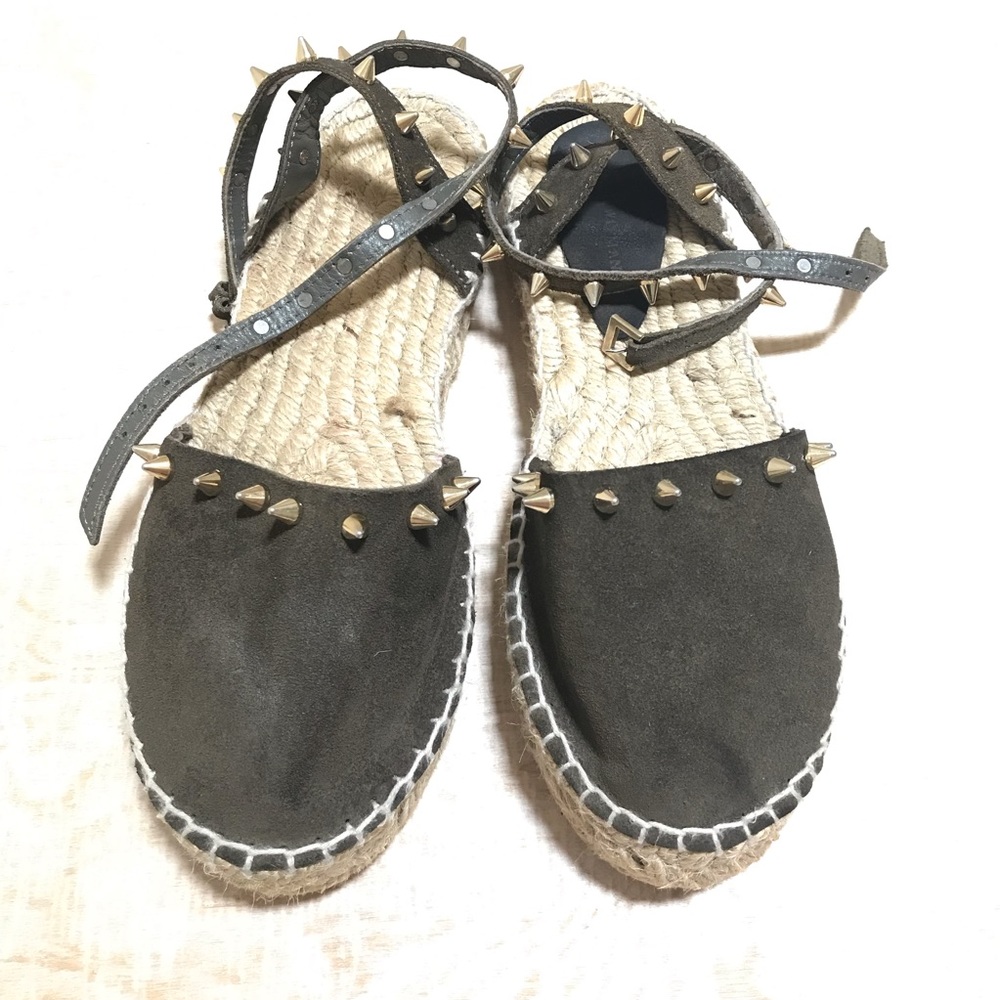 Zara Espadrilles Olive Green Studded Size 38